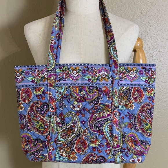 NEW Vera Bradley Province Paisley Tote Bag Blue Cotton Quilted Shabby Chic - Picture 4 of 5